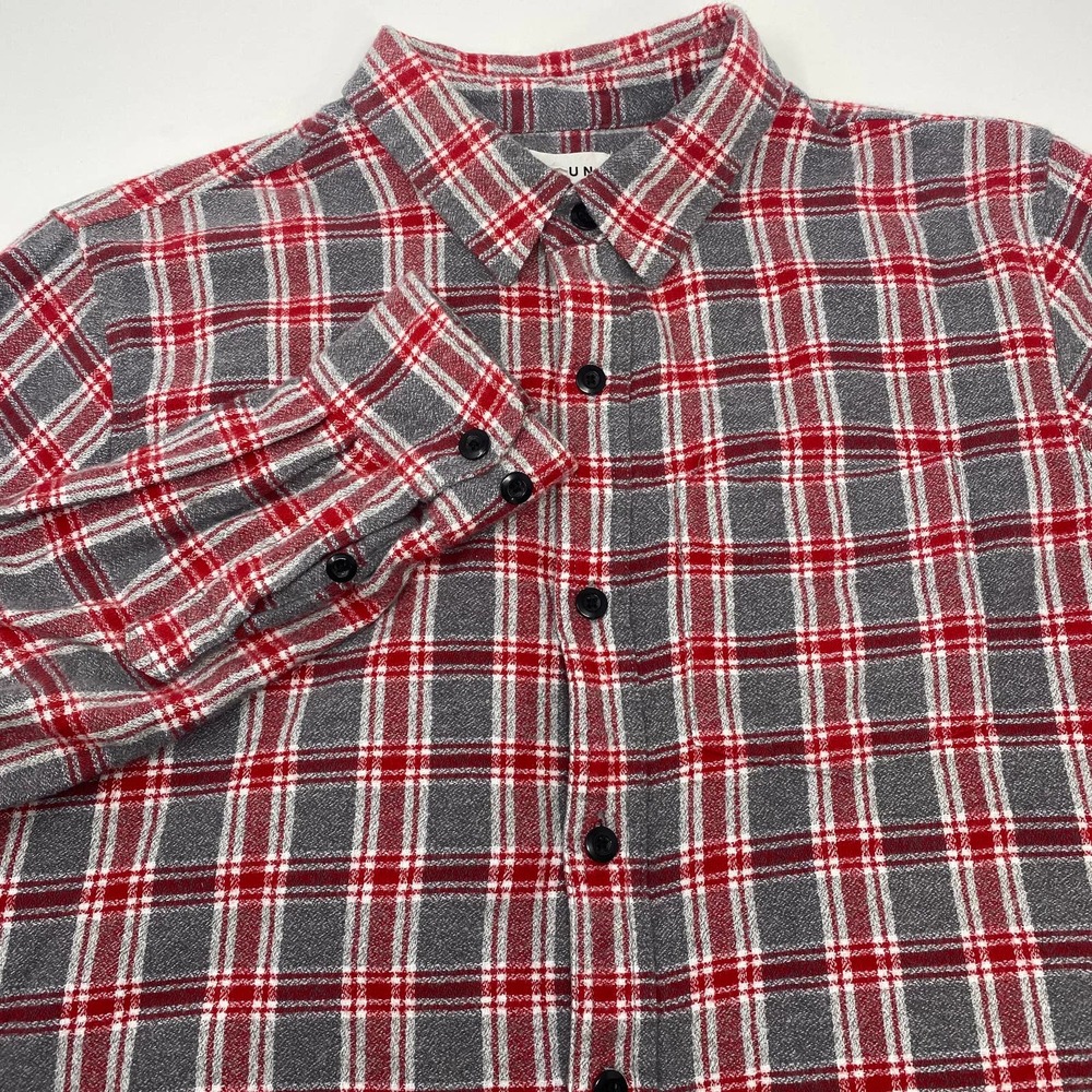 Pacsun Medium Gray Red Plaid Long Sleeve Button Up Soft Flannel Shirt